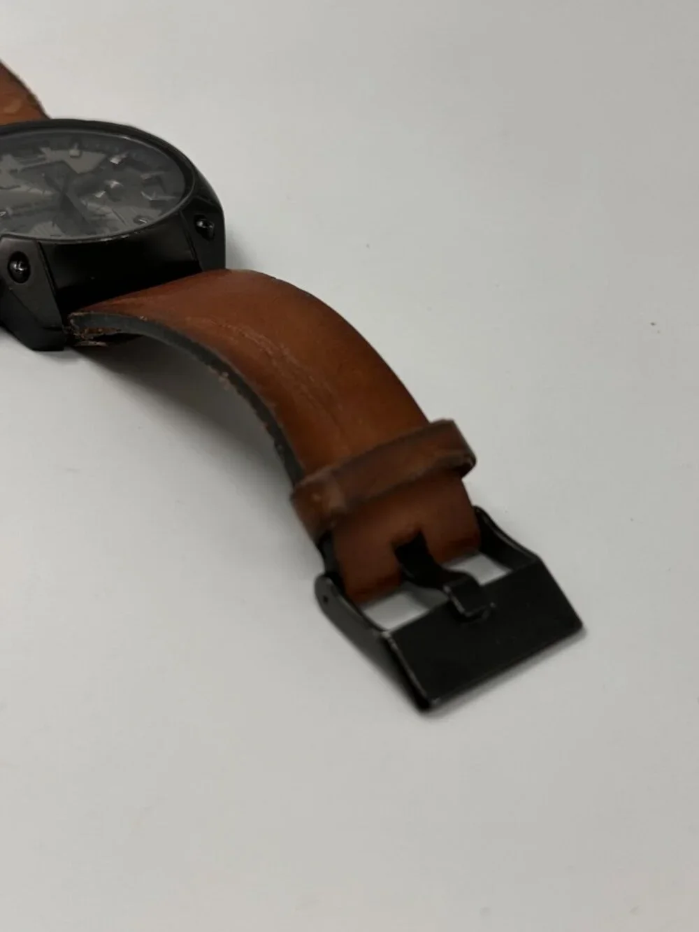 Diesel Overflow Chronograph Watch Mens Black Dial 50MM Brown Band New Battery